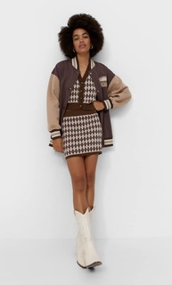 Stradivarius Трикотажная Юбка С Узором “Ромбы” Коричневый S