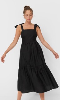 Stradivarius Платье Миди Из Поплина На Бретелях Черный S