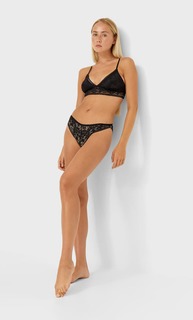 Stradivarius Кружевные Трусы Черный S