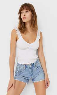 Stradivarius Эластичный Топ С Воланами Белый Xl