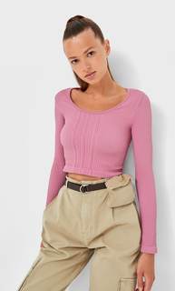 Stradivarius Бесшовная Футболка С Длинными Рукавами Светло-Розовый L