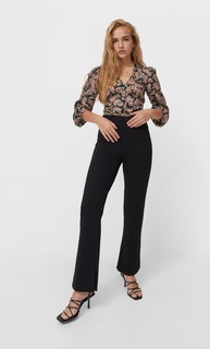 Stradivarius Блуза С Принтом И V-Образным Вырезом Черный M