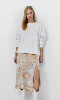 Stradivarius Атласная Юбка Миди С Принтом Пейсли Цвет Камня Xs