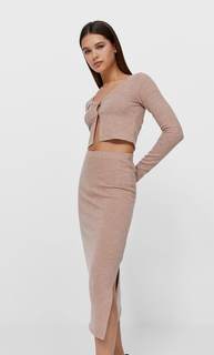 Stradivarius Юбка Миди Из Мягкой Ткани Цвет Камня L