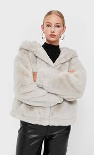 Stradivarius Куртка Из Искусственного Меха С Капюшоном Цвет Камня Xs