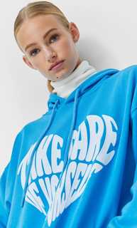 Stradivarius Худи Объемного Кроя Бирюзовый M