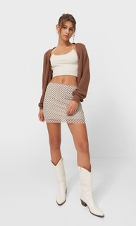 Stradivarius Мини-Юбка Из Полупрозрачной Ткани В Клетку Цвет Камня M