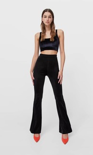 Stradivarius Брюки Клеш Из Бархата Черный L