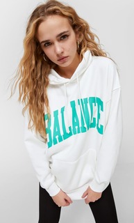 Stradivarius Худи Оверсайз С Надписью Цвет Небеленого Полотна S