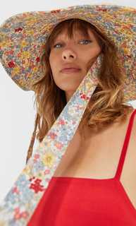 Stradivarius Панама С Цветочным Принтом И Завязками Синий 103