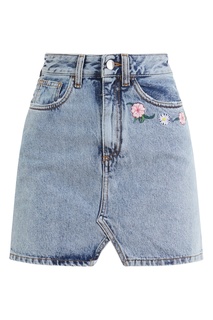 Голубая юбка из денима с вышивкой Alessandra Rich