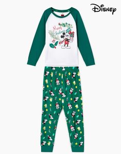 Зелёная пижама с новогодним принтом Disney для мальчика Gloria Jeans