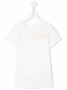 Chloé Kids футболка с вышитым логотипом