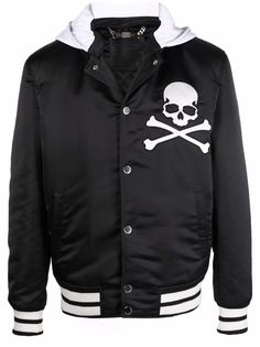 Philipp Plein бомбер с вышитым логотипом и съемным капюшоном