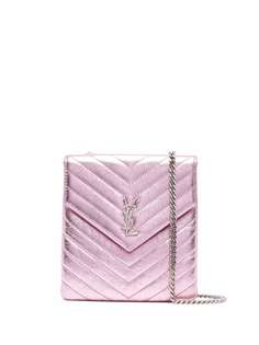 Saint Laurent мини-сумка Double Flap с эффектом металлик