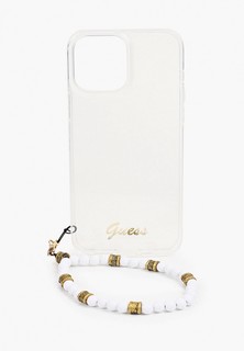 Чехол для iPhone Guess 13 Pro Max, PC/TPU Script logo Hard Transp +Pearl strap White