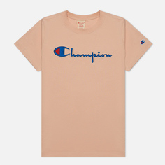 Женская футболка Champion Reverse Weave Big Logo Crew Neck Regular Fit, цвет розовый