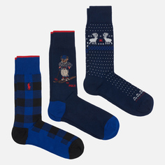 Комплект носков Polo Ralph Lauren Cortina Bear 3-Pack Gift Box, цвет синий, размер 40-46 EU