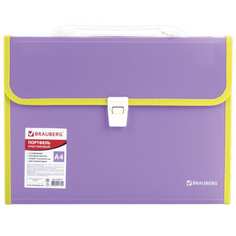 Пластиковая папка-портфель brauberg joy а4, 13 отделений, с окантовкой, фиолетовый 227977
