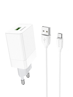 Зарядное устройство Borofone BA47A Mighty 1xUSB + кабель MicroUSB White 6931474728302