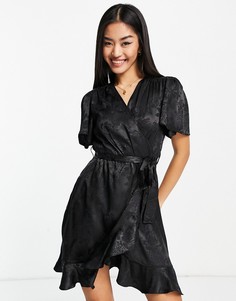 Черное атласное платье с запахом New Look-Черный
