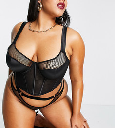 Черный топ-корсет из атласной и сетчатой ткани ASOS DESIGN Curve Rowena-Черный цвет