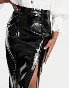 Черная юбка миди из искусственной кожи под крокодила Topshop-Черный цвет