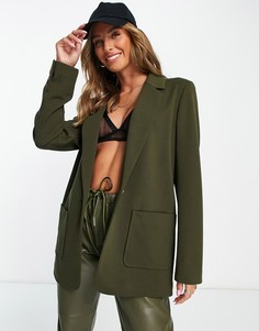 Трикотажный блейзер с накладными карманами цвета хаки Topshop-Зеленый цвет