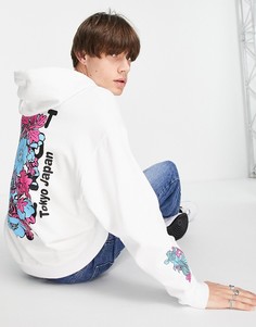 Oversized-худи белого цвета с несколькими принтами в виде карпов ASOS DESIGN-Белый