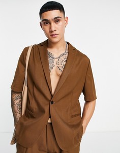Коричневый приталенный пиджак с короткими рукавами ASOS DESIGN-Коричневый цвет