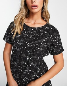 Пижамная футболка из органического хлопка со звездным принтом от комплекта People Tree-Черный цвет