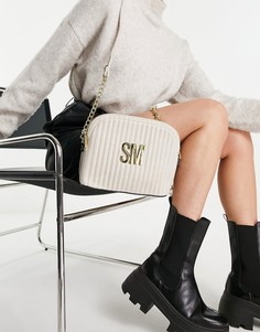 Кремовая стеганая сумка через плечо на ремешке-цепочке с логотипом Steve Madden-Белый