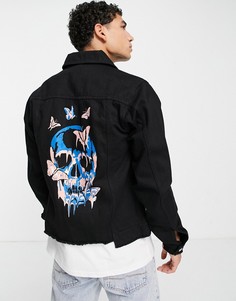 Джинсовая куртка с принтом черепа Bolongaro Trevor Eclipse-Черный цвет