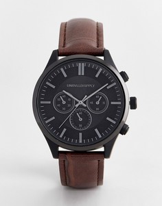 Классические часы с коричневым ремешком из искусственной кожи и контрастным черным корпусом ASOS DESIGN-Коричневый