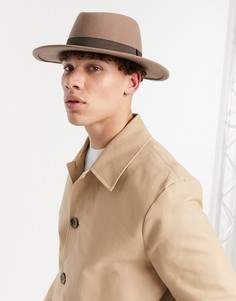 Бежевая шляпа из шерсти регулируемого размера с широкими полями и лентой ASOS DESIGN-Коричневый цвет