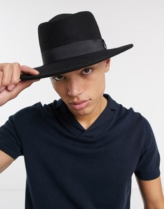 Черная шляпа из шерсти регулируемого размера с широкими полями и лентой ASOS DESIGN-Черный