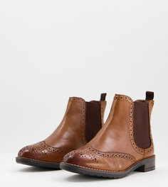 Светло-коричневые кожаные ботинки челси для широкой стопы Dune Wide Fit-Коричневый цвет