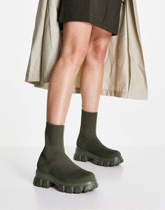 Трикотажные ботинки цвета хаки на массивной подошве Public Desire Trust-Зеленый цвет