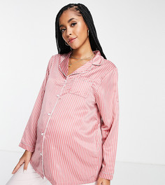 Атласная пижамная рубашка в темно-розовую и кремовую полоску (от комплекта) для будущих мам Loungeable Maternity-Розовый цвет