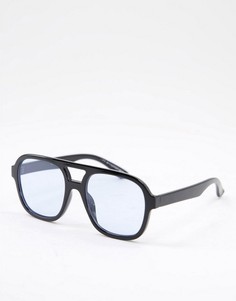 Солнцезащитные очки-авиаторы в черной оправе с голубыми линзами ASOS DESIGN Recycled-Черный