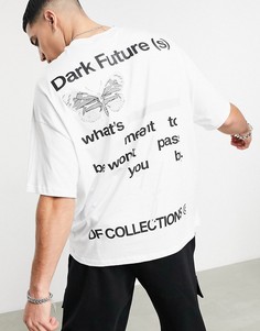 Футболка в стиле oversized белого цвета с текстовым принтом на спине ASOS Dark Future-Черный цвет