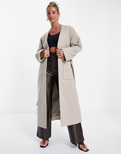 Серо-бежевое oversized-пальто в стиле минимализма с карманами Pretty Lavish-Светло-бежевый цвет