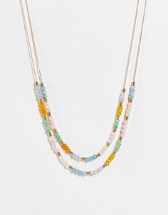 Золотистое ожерелье-цепочка с бусинами пастельных оттенков DesignB London-Разноцветный
