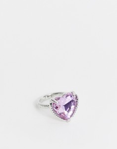 Серебристое кольцо в форме фиолетового сердечка с кристаллом DesignB London-Фиолетовый цвет