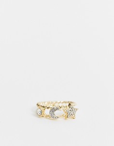 Двойное золотистое кольцо с небесным дизайном DesignB London-Золотистый