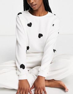 Белый пижамный свитшот с крупными сердечками New Look