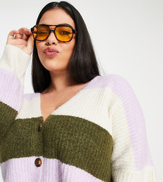 Кардиган в полоску ярко-сиреневого цвета и цвета хаки Vero Moda Curve-Разноцветный