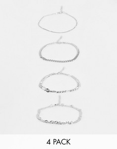Набор из 4 серебристых браслетов на ногу из нескольких разных цепочек ASOS DESIGN-Серебристый