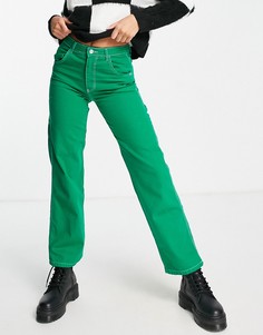 Ярко-зеленые джинсы с контрастной строчкой в утилитарном стиле Bershka-Зеленый цвет