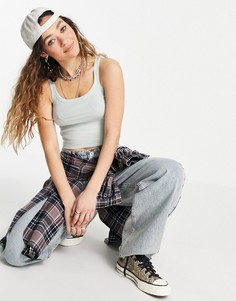 Мятная базовая укороченная майка в рубчик Topshop-Зеленый цвет